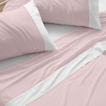 Juego De Sábanas 50% Algodón 50% Poliéster Diseño Topitos 150 X 190/200 Cm - Coral - Burrito Blanco