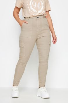 Yours Vaqueros Pitillo Beige Con Bolsillos Cargo, Mujer Curvy Y Tallas Grandes, Yours