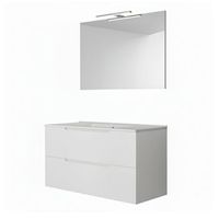 kibath mueble de bano con lavabo espejo y aplique led victoria 100x45 cm acabado blanco mate 2 cajones suspendido