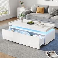 mesa de centro con led 95 x 45 x 35 cm dos cajones y acabado blanco brillante