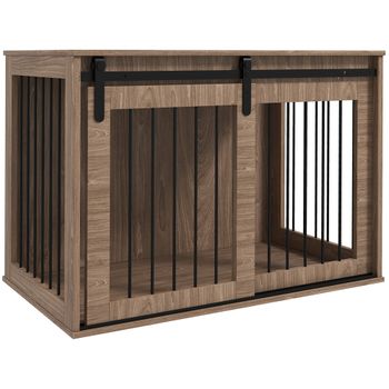 PawHut Caseta para Perros Jaula para Perros, Cerrable, Diseño rústico en efecto madera, 98x58x67 cm, Nogal + Negro   Aosom España