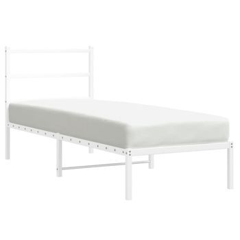 Cama Individual | Cama Para Adulto | Estructura Cama Sin Colchón Con Cabecero Metal Blanco 75x190 Cm