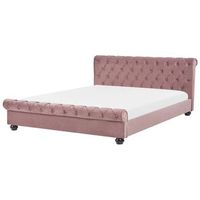 cama doble tapizada en terciopelo rosa 180 x 200 cm con cabecero acolchado estilo glam avallon