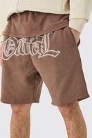 pantalon corto holgado con estampado official en relieve brown