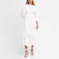 barbour kelburn cotton-blend seersucker gauze midi dress - uk 12