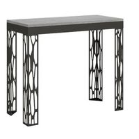 consola extensible de diseno en madera y acero antracita kiza evolution-color gris cemento-soporte 2 pies-alargaderas 5 extensiones