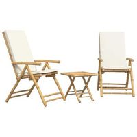 juego bistro plegable de bambu 3 uds  conjunto de mesa y sillas con cojines blanco crema