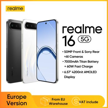 Smartphone Realme 16 5G Versión Europea, Chip MediaTek Dimensity 6400 Turbo, Pantalla AMOLED de 120Hz, Batería Mah Titan, Carga Rápida de 45W, IP69 ﻿