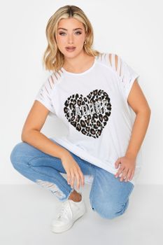 Yours Camiseta Blanca Corazón Estampado Leopardo 