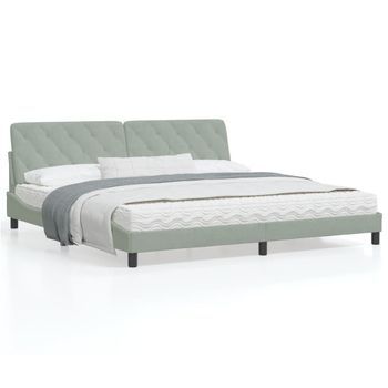 Cama Matrimonial | Cama Para Adultos | Estructura De Cama Con Cabecero Terciopelo Gris Claro 200x200cm Cfw69946