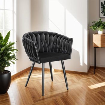 4 sillas de comedor de terciopelo, diseño anudado 60,5x 55x75 cm negro