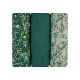 Juego de pañales de muselina 3 uds 75x75 cm Secret Garden Verde