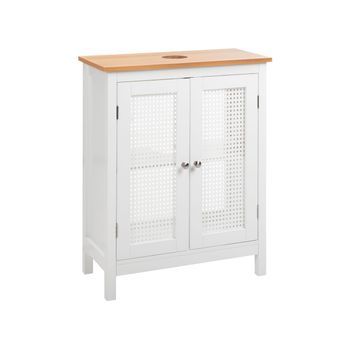 Armario De Baño 60 X 75 Cm Almacenaje Con Estantes Puertas Perforadas Mdf Blanco Alamos