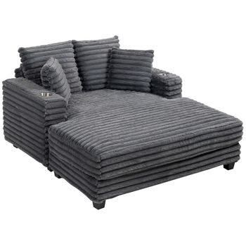 HOMCOM Chaiselongue 2 plazas sofá cama grande 134 x 151 cm con portavasos para salón, gris   Aosom España