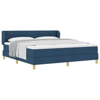 Cama Tapizada 203x183x88 Cm Madera Tratada, Madera Maciza De Pino - Azul
