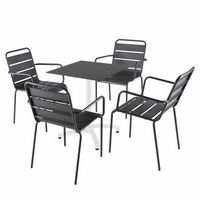 mesa reclinable laminada negra de 60x60 cm y 4 sillas de metal gris opera - oviala