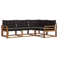 conjunto de sofas de exterior con cojin 4 piezas  mueble de jardin natural y negro