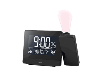Reloj despertador inteligente - Hama Plus Charge, Proyección en techo o pared, Conexión USB, Higrómetro, Negro
