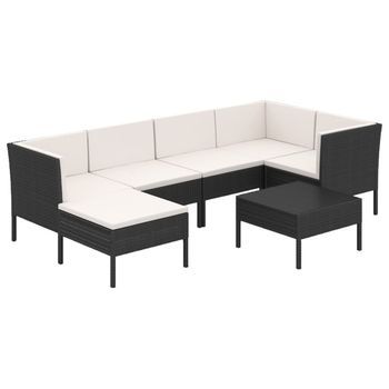 Set Muebles De Jardín 7 Pzas Y Cojines Ratán Sintético Negro Vidaxl