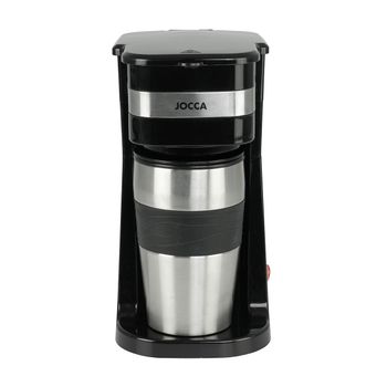 Cafetera de goteo individual Jocca con taza térmica de viaje 420 ml, filtro de malla reutilizable, apagado automático, interruptor ON/OFF con luz y termo de acero inoxidable apto para portavasos de