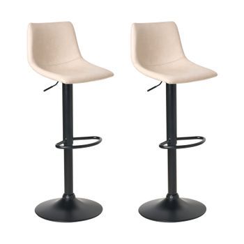 Conjunto De 2 Sillas De Bar Giratorias Con Reposapiés Altura Ajustable Tapizado De Piel Sintética Moderna Beige Claro Lebrija