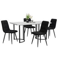 juego de comedor 5 piezas mesa de comedor con 4 sillas de terciopelo negro efecto marmol 140x80 cm mdf y metal blanco y negro
