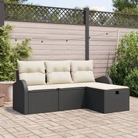 conjunto de sofa de jardin de 4 piezas con cojines en ratan negro v2497 unico  negro