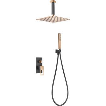 Kit De Ducha Empotrado Oro Rosa En Acero Y Latón Con Cartucho Monocomando Y Brazo De Techo