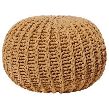Puf Otomana Amarillo Tejido De Algodón Relleno De Eps Reposapiés Pequeño Redondo 50 X 35 Cm Conrad Ii