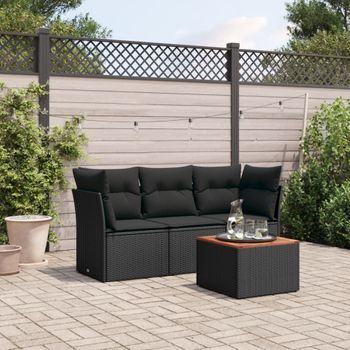 Conjunto De Sofás Jardín 4 Uds | Mueble Jardin Mesa Y Sillas Con Cojines Ratán Sintético Negro Cfw106196