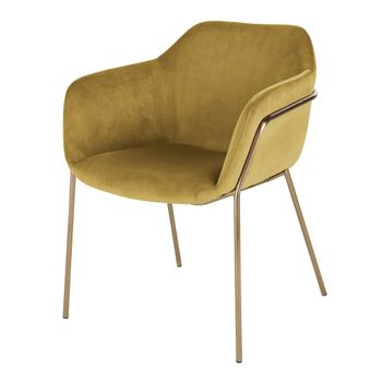 Silla de terciopelo ocre con patas de metal dorado