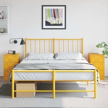 Mesitas De Noche (2 Uds) - Mueble De Dormitorio - Acero - Amarillo Mostaza (34.5x39x62cm)