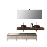 mueble de bano de 9 piezas doble lavabo en melamina nogalpiedra beige