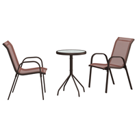 conjunto bistro de jardin de 3 uds marron textileno y acero cfw261487