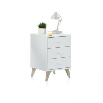 Mesita De Noche De 3 Cajones 40x33,5 Cm Iconic Blanco Artik (blanco Mate) 40 X 56 X 33,5 Cm