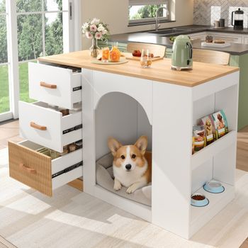 Isla De Cocina Con Espacio Para Mascotas, 120 X 60 X 90 Cm, 3 Cajones