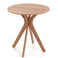 costway mesa bistro exterior mesa redonda de acacia para patio con superficie ranurada base en forma de x mesa pequena para comedor de 70cm natural