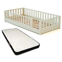 cama infantil a ras de suelo de madera sonho con colchon - 90x190 - blanco perla - jurababy