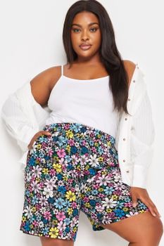 Yours Bermudas Negras De Florecitas, Mujer Curvy Y Tallas Grandes, Yours