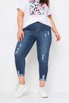 Yours Jeggings Azules Capri Grace Con Desgarros Y Bajo Remangado, Mujer Curvy Y Tallas Grandes, Yours