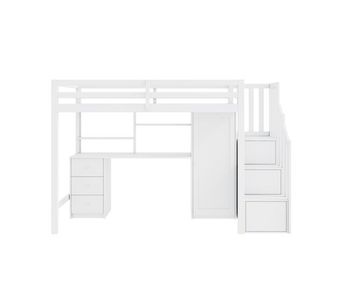 Litera infantil 90x200cm - con escritorio, armario, escalera, cajones, blanco