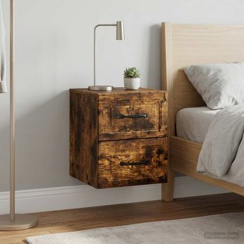 Mesita De Noche De Pared - Dormitorio - Madera De Ingeniería - Roble Ahumado (34.5x33x40cm)