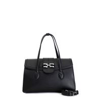 bolsa shopping con solapa aplicacion pinza pintada black