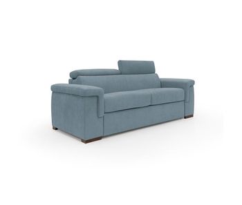 Giunone sofá cama convertible con colchón de 18 cm y reposacabezas reclinables en tejido impermeable 200 cm (mat. 120x197 cm) azul claro