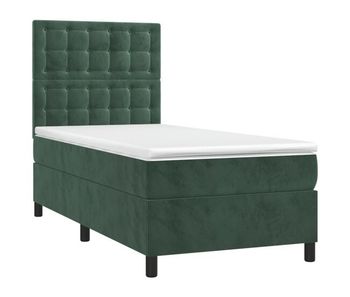 Cama box spring colchón y led terciopelo verde oscuro 100x200cm botones