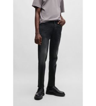 BOSS para hombre. 50517492 Jeans Tapered fit en denim elástico negro intenso (34/32), Casual, Algodón Orgánico, Sostenible