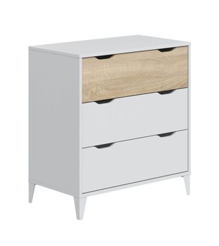 Cómoda de 3 cajones con patas altas beige y blanco 76 x 71 x 40 cm