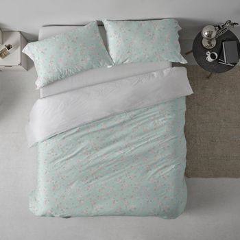 Funda Nórdica 100% Algodón 200 Hilos Diseño Flores Agua 150 X 190/200 Cm - Agua - Burrito Blanco