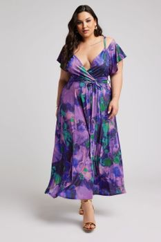 Yours London Vestido Largo Morado Con Hombro Descubierto, Mujer Curvy Y Tallas Grandes, Yours London