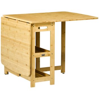 HOMCOM Mesa Plegable Mesa de Comedor dos tableros plegables dos estantes patas ajustables Bambú 149,5x80x73,5 cm   Aosom España